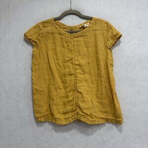 C&C California Shirt Womens Medium Mustard 100% Linen Button Back Top Casual